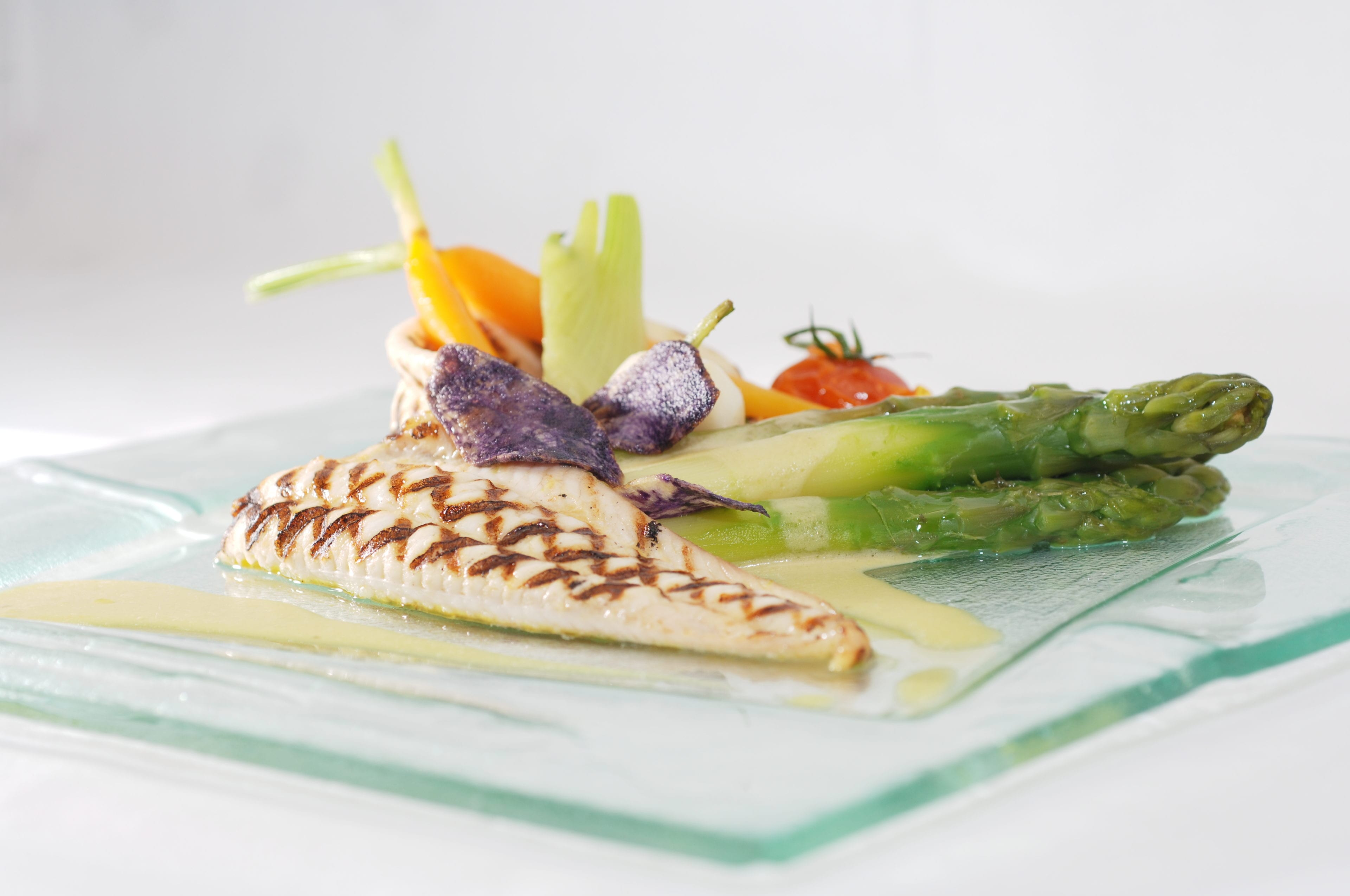 Fish on a plate with asparagus